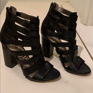 Sam Edelman  black zip cage heel sandals size 7